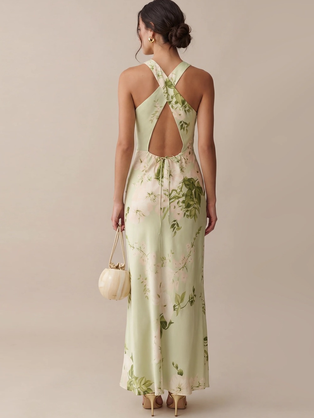 Few Moda Reformation 100% Silk Pale Green Floral Dress - Size XS - Picture 3 of 10